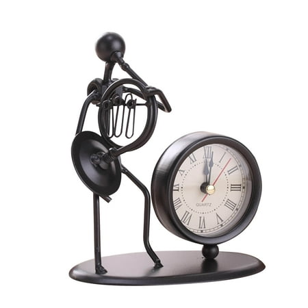 SOWNBV Home Decor Wrought Iron Musical Instrument Clock Wrought Iron Retro Personality Clock Black A