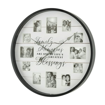 Sterling & Noble 20 Indoor Round Farmhouse Black & White Photo Frame Analog Wall Clock with Quartz Movement