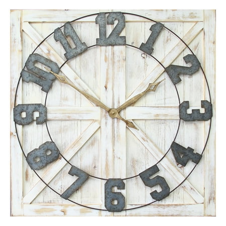 Stratton Home Decor Rustic Farmhouse 31 Square Distressed White Indoor Analog Wall Clock