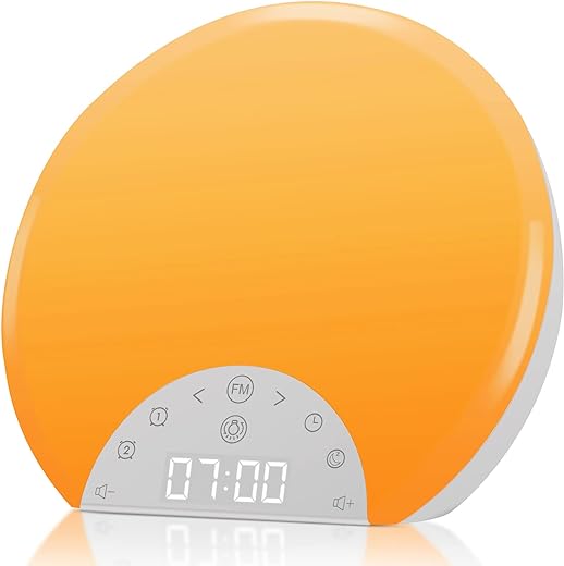 Sunrise Alarm Clock Wake Up Light for Kids, Adults, Heavy Sleepers with Dual Alarms, Snooze, Sleep Aid with 7 Nature Sounds for Bedrooms with 8 Colors Night light, FM Radio, Gift Ideas