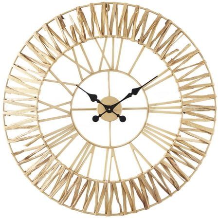 The Novogratz 31 Gold Seagrass Round Wall Clock with Weaving Design