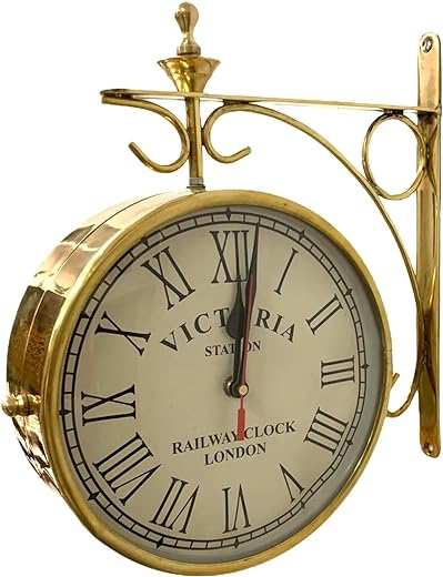 The Spidy Victoria Brass Handmade Station Clock - Double Sided Round Wall Mounted Clock - Antique Brass Polish Finish - Perfect Home Décor