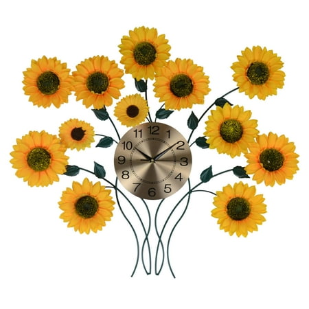 Three Star 31 x 27 in. Wall Clock With Sunflowers