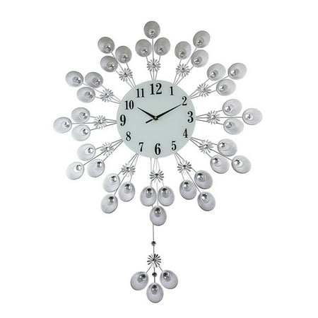 Three Star Im/Ex Inc. Elegant Silver Peacock Pendulum Wall Clock