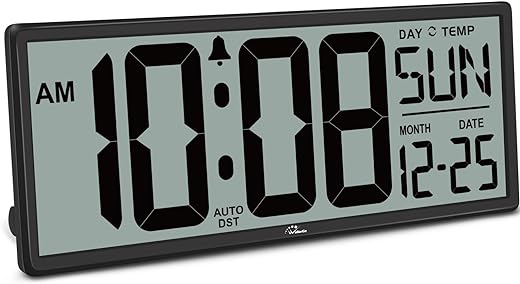 WallarGe 14.5'' Large Digital Wall Clock Battery Operated with Jumbo Numbers, Temperature and Date - Easy to Read and Set, Auto DST