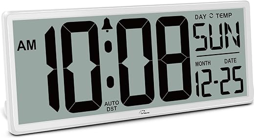 WallarGe 14.5'' Large Digital Wall Clock Battery Operated with Jumbo Numbers, Temperature and Date - Easy to Read and Set, Auto DST