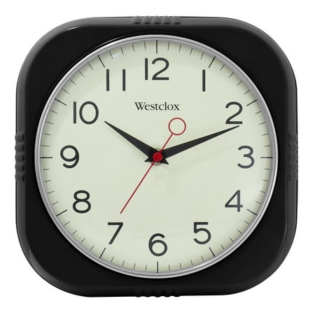 Westclox 1950's Retro Analog QA Wall Clock, 9.5 inches, Black Model 32042BK