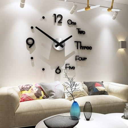 Willstar Large Wall Clock Modern Design 3D Wall Sticker Clock Silent Home Decor Living Room Quartz Horloge