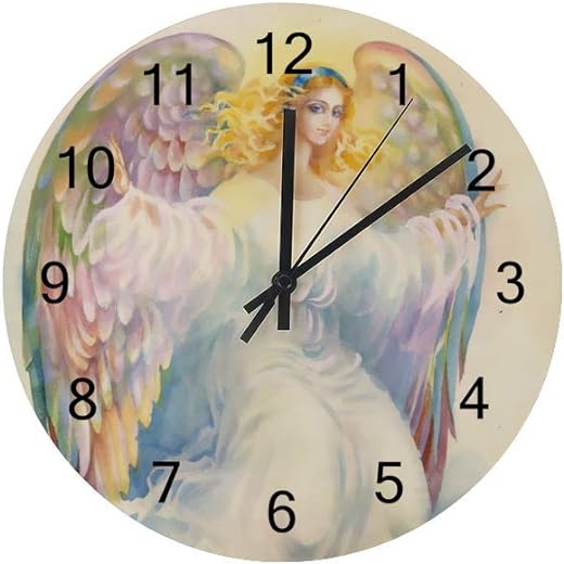 Wooden Wall Clocks Silent Hanging Clock Round Retro Farmhouse Wall Clock Beautiful Angel Wings Quartz Battery Operated Decor Clocks Kitchen Living Room Bedroom Office