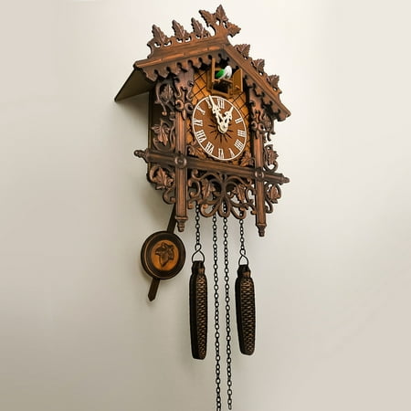 XEOVHV Cuckoo Clock Traditional Chalet Forest House Clock Handcrafted Wooden Wall P-endulum Quartz Clock