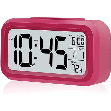 Zendure LCD Display Digital Alarm Clock, Battery Operated, Temperature Display 12/24Hr, Snooze, Sleep Timer, Night Light Features Clock for Bedroom Home Office Travel(Rose Red)