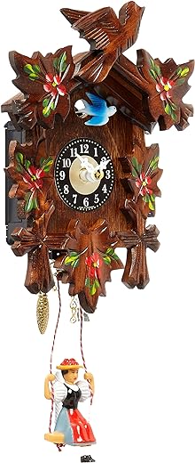 0126-6SQ Engstler Battery-Operated Clock-Mini Size with Music/Chimes-6.75" H x 5" W x 2.75" D, Brown