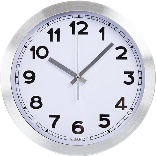 12 Inch Brushed Aluminum Wall Clock, Silver