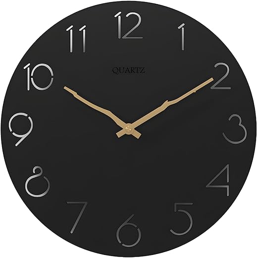 12inch Modern White Wood Simple Round Wall Clock (Black)