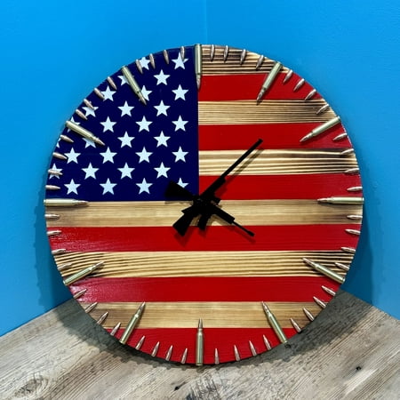 12 Inch Wood American Flag Wall Clock