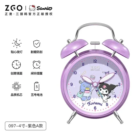 2024 Student Style Sanrio Bedroom Alarm Clock Kuromi My Melody Ins Bedside Silent Alarm Clock Wake Up Multi-Function Night Lamp