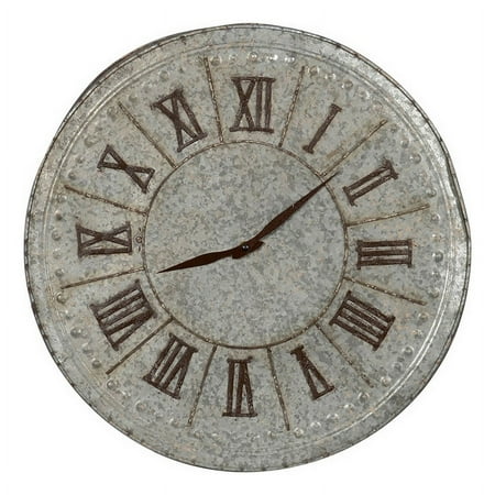 20 Inch Classic Round Wall Clock Metal Roman Numerals Vintage Gray