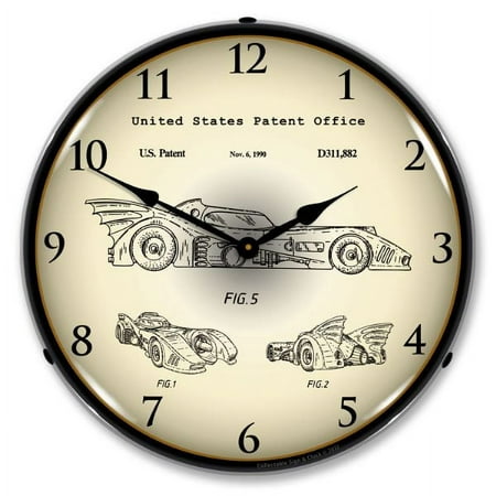 22041302 1990 Batman Batmobile Patent clock 14 Inch Round, clock hight 4 Inch - Made in USA