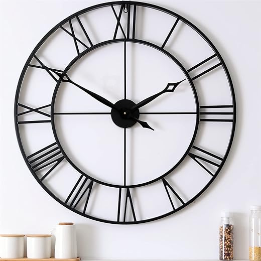 30 Inch Large Wall Clock Modern, Oversized Roman Numeral Decorative Art Metal Wall Clock, Big Black Wall Clocks for Living Room Decor, Farmhouse Home Decor,Office (30")