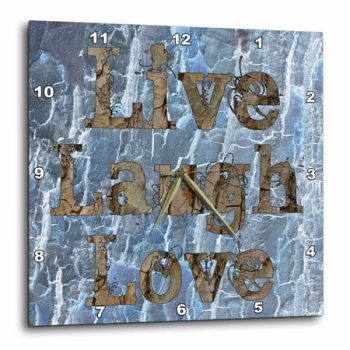 3dRose Blue Abstract Live Laugh Love Inspiration - Wall Clock, 10 by 10-inch