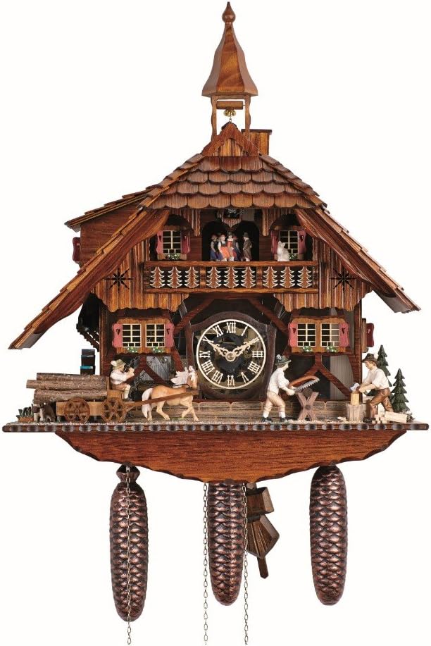 Anton Schneider Cuckoo Clock Black Forest house with 2 moving wood choppers and mill wheel