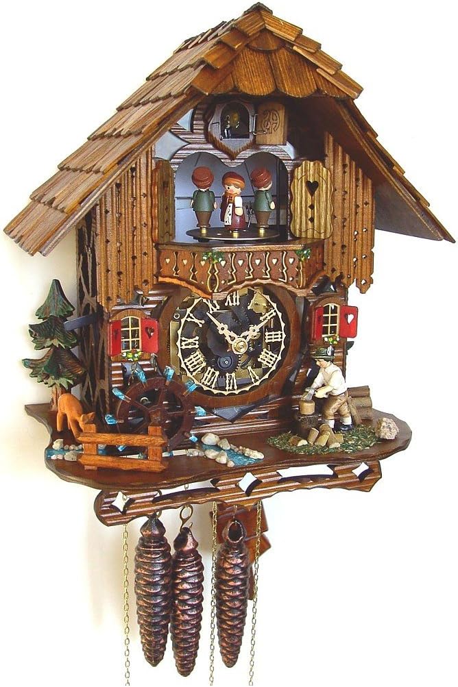 Anton Schneider Cuckoo Clock Black Forest House with Moving Wood Chopper and Mill Wheel