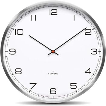 Huygens One45 White Arabic Wall Clock | Stainless Steel