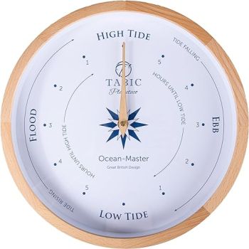 Planeteco Ocean Master Tide Clock - Stylish Home Decor Accessory with High-Low Tide Display - Elegant Wall Clock Design - Ideal for Planning Beach and Ocean Activities - Natural Stain