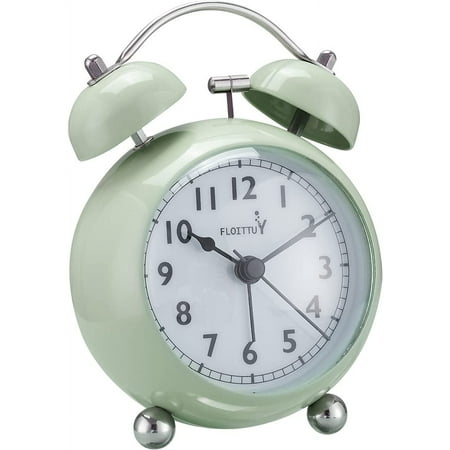 3.5'' Twin Bell Alarm Clock with Backlight for Bedroom,No-Ticking,Cute（green)