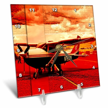 3dRose An Airplane in Hues of Orange Given Layers and Depth - Desk Clock, 6 by 6-inch