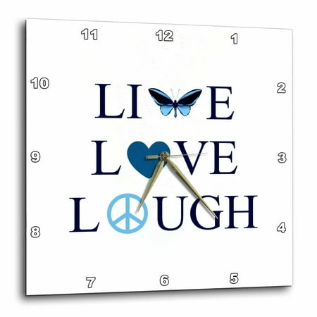 3dRose Live, Laugh, Love Aqua Butterfly- Inspirational Word Art - Wall Clock, 10 by 10-inch