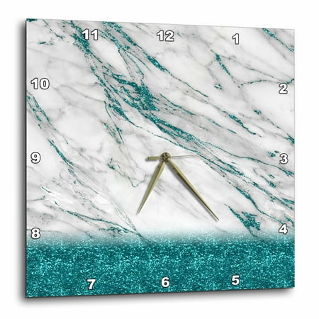 3dRose Luxury Grey Aqua Teal Gem Stone Marble Glitter Metallic Faux Print - Wall Clock, 15 by 15-inch