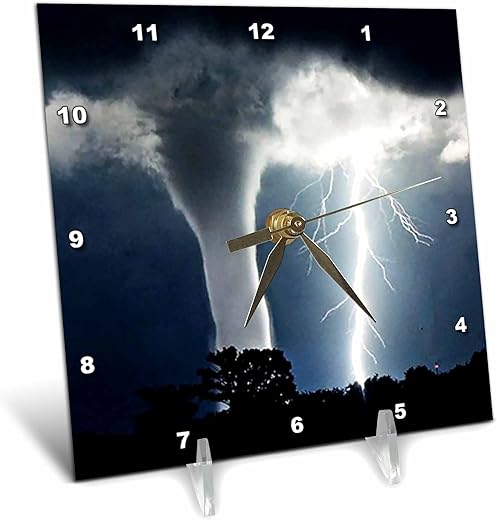 3dRose Tornado and Lightning-Desk Clock, 6 by 6-inch (dc_44853_1), 6" x 6"