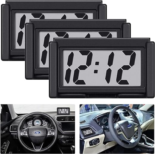 3PCS Small Digital Clock Mini Car Clock Mount Watch Desktop Clock with Date Mountable Clock with Large LCD Display for Office, Schoolbag, Vehicle, Car, Boat(Rectangle)