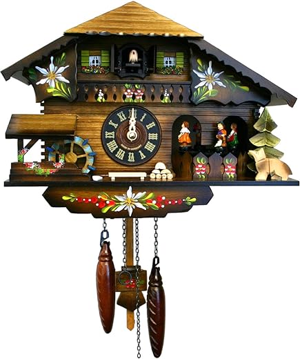 400QMT Engstler Battery-Operated Cuckoo Clock-Full Size-9 H x 12.5 W x 6.25 D, Brown