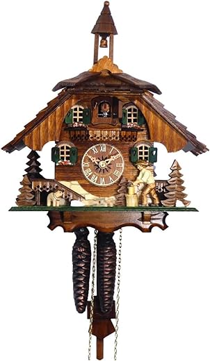 4441 Engstler Weight-Driven Cuckoo Clock-Full Size-12 H x 10.75" W x 6.75" D, Brown