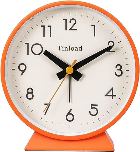 4.5 Battery Operated Antique Retro Analog Alarm Clock, Small Silent Bedside Desk Clock with Night Light, Battery Operated, Snooze, for Living Room, Bedroom, Bedside, Desk(Orange)