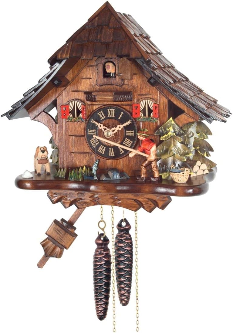 4929 Engstler Weight-Driven Cuckoo Clock-Full Size-10 H x 11" W x 7" D, Brown