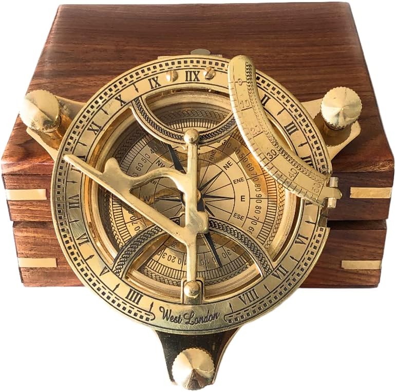 4 Sundial Compass Solid Brass Sun Dial (3 w/Wooden Box)