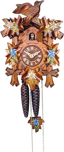 522-9 Engstler Weight-Driven Cuckoo Clock-Full Size-9.25 H x 6.75 W x 6 D, Brown