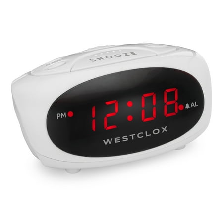 70044B- Westclox White Desk or Night Table Electric Digital Alarm Clock with 0.6 Red LED Display