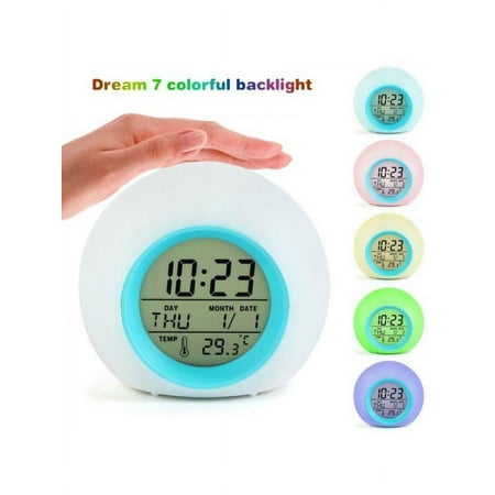 7 Colors Alarm Clock Multiple Nature Sounds with Indoor Temperature Display and Snooze Function for Kids Students Heavy Sleepers