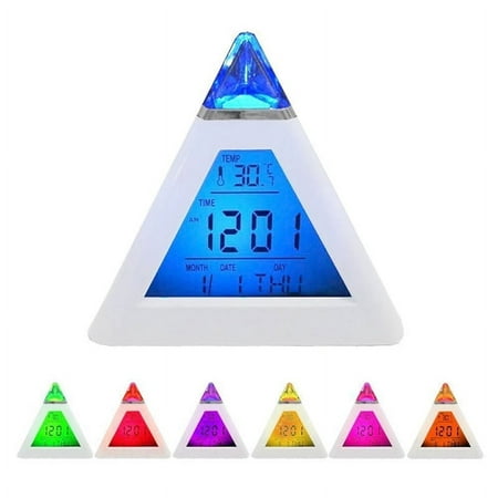 7 LED Color Changing Digital LCD Alarm Clock Display Thermometer Date Time Night Light Desktop Table Clocks