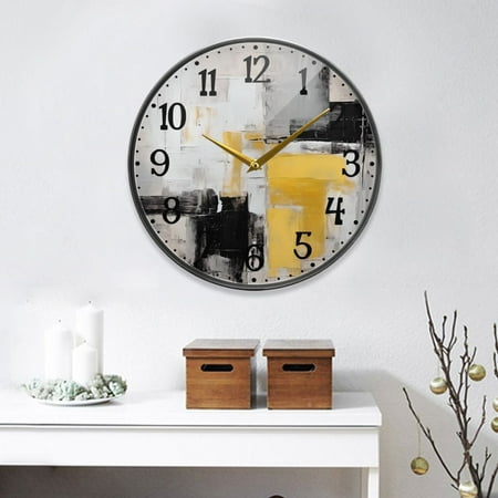 Abstract Oil Canvas Painting Round Wall Clock 9.5 Inch Non-Ticking Silent Battery Operated Clock for Home Kitchen Office School Decor