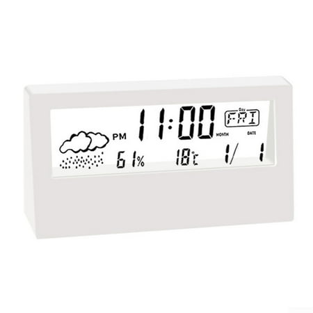 Aceovo Thermo-Hygrometer Clock Creative Weather Display Electronic Alarm CLock White