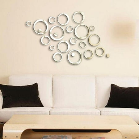 Acrylic DIY Circles Mirror Frameless Clock Wall Sticker Adhesive Art Wall Decoration Removable Circle Home Decor for Living-Room Kitchen (Silver)