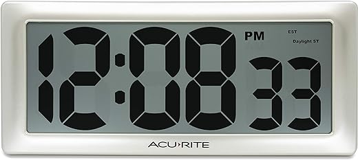 AcuRite 13.5” Large Digital Indoor Wall Clock with Intelli-Time Technology (75173M), Champagne