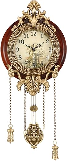 Aero Snail Dia 9-inch Retro Style Vintage Wood Indoor Wall Clock with Swinging Pendulum (Requires 2 AA Batteries for Clock Hands and Pendulum)