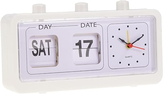 Alarm Clocks LED Digital Clock Retro Table Auto Flip Clock Non-Ticking Calendar Clock with Day Date Display (Color : White)