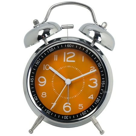 Alarm Clock With Backlight,Battery Operated,Silent Non Ticking,For Heavy Sleepers,Bedrooms,Bedside Table, Twin Bell Extra Retro Decorative Desk Clocks. - Orange